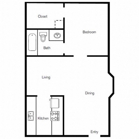 a floor plan of a studio apartment with a bedroom and a living room